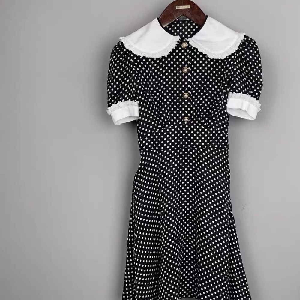 Authentic Miu Miu Black and White Polka Dot Mini Dress